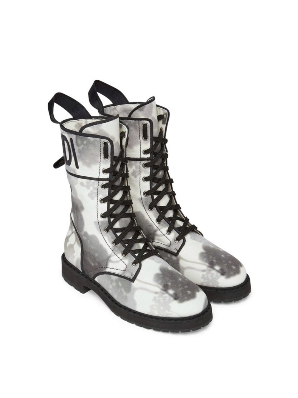 Fendi Black and White Tie-Dye Lace-Up Combat Boots